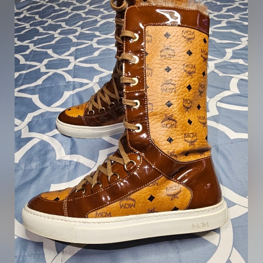 MCM Vicetos Fur Sneakers Lace-up Boots US Size 6.5 - Picture 2 of 13